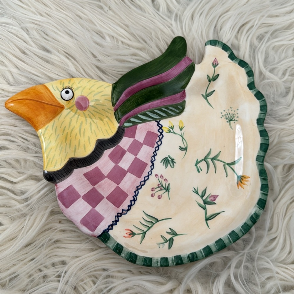Fitz and Floyd Small Ceramic Spring Bird Dish Platter Wall Hanging Art